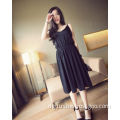 V-Neck Elastic Waist Strap Fashion Casual One Piece Dress (FA003)